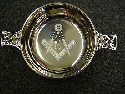 Freemasons Masonic Pewter Quaich ENGRAVED SQUARE COMPASS & G- with Celtic handles with option to Engrave