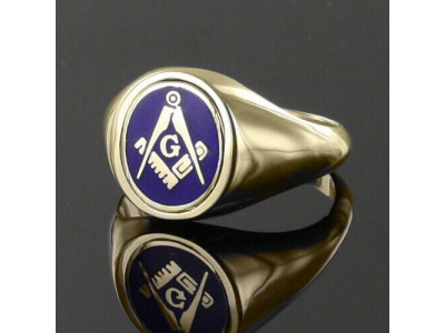 Masonic Ring Blue Reversible Square and Compass With G Hallmarked 9ct Gold 