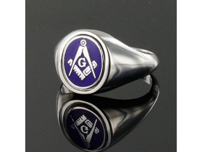 Masonic Ring Blue Reversible Square and Compass with G - Solid Silver