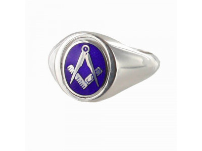 Masonic Ring Blue Reversible Square and Compass Solid Silver