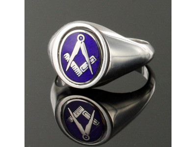 Masonic Ring Blue Reversible Square and Compass Solid Silver