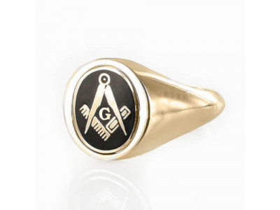 Masonic Ring Black Reversible Square and Compass with G Hallmarked 9ct Gold 