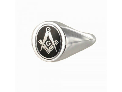 Masonic Ring Black Reversible Square and Compass with G - Solid Silver