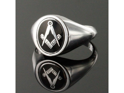 Masonic Ring Black Reversible Square and Compass Solid Silver