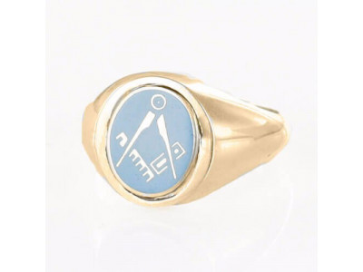 Masonic Ring Light Blue Square and Compass  with Reversible Head - 9ct Gold 
