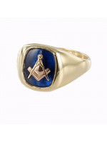 Masonic Ring 9ct Gold Synthetic Sapphire Square And Compass  for Freemasons