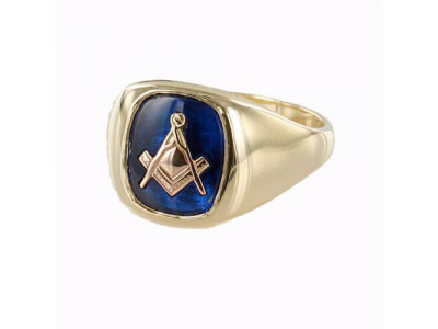 Masonic Ring 9ct Gold Synthetic Sapphire Square And Compass  for Freemasons