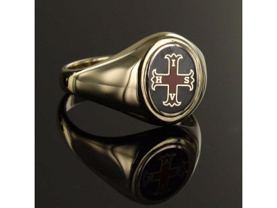 Röda korset av Constantine Masonic Ring - svart med snabb huvud - 9 karat guld