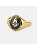 Masonic Ring Black Square and Compass  with Fixed Head - 9ct Gold 