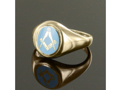 Masonic Ring Light Blue Square and Compass  with Fixed Head - 9ct Gold 