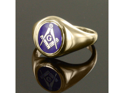 Masonic Ring Blue Square and Compass With G - Fixed Head - 9ct Gold 