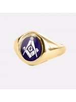 Masonic Ring Blue Square and Compass With G - Fixed Head - 9ct Gold 