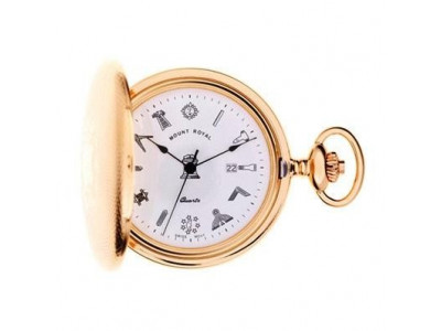 Freemasons Masonic Pocket watch with Tools on the Dial - Masonic Engine Turned Gold Plated Quartz Full Hunter Pocket Watch