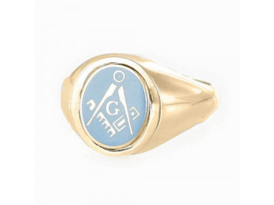 Masonic Ring Light Blue Square and Compass With G - Reversible Head - 9ct Gold 