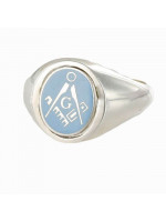 Masonic Ring Light Blue Square and Compass With G - Reversible Head -  Solid Silver 