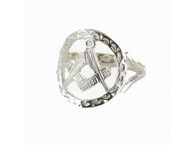 Masonic Ring - Large Silver Pierced Design Square and Compass Masonic Ring