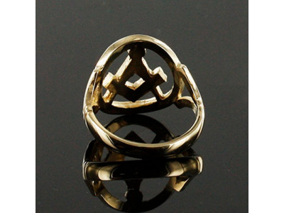 Masonic Ring - Large Gold Pierced Design Square and Compass Masonic Ring