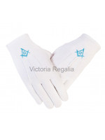  Cotton Gloves with Sky Blue Square Compass and G - Masonic