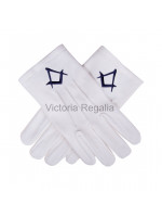  Cotton Gloves with Black  Square Compass - Masonic