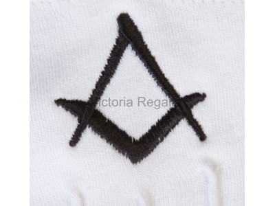  Cotton Gloves with Black  Square Compass - Masonic