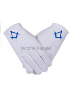  Cotton Gloves with Royal Blue Square Compass - Masonic