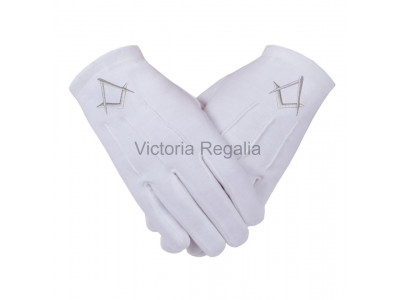  Cotton Gloves with Silver Square Compass - Masonic