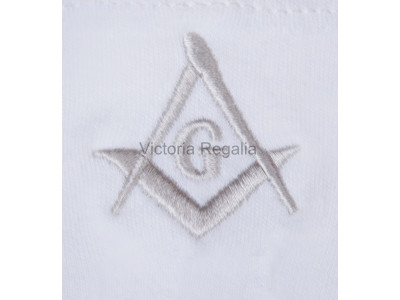  Cotton Gloves with Silver Square Compass and G - Masonic