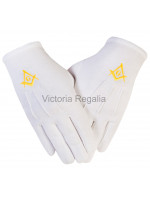  Cotton Gloves with Gold Square Compass and G - Masonic