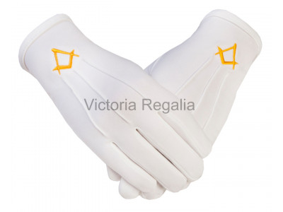  Cotton Gloves with Gold Square Compass - Masonic
