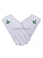  Cotton Gloves with Green Square Compass and G - Masonic