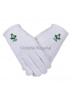  Cotton Gloves with Green Square Compass and G plus PGL - Masonic