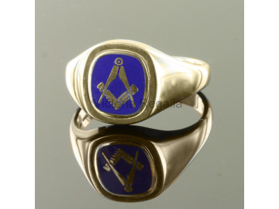 Masonic 9ct Gold Blue Square and Compass Ring with Reversible Cushion Head