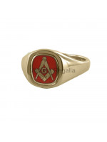 Masonic 9 karat guld röd fyrkant, kompass och G-ring med vändbart kuddehuvud