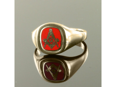 Masonic 9ct Gold Red Square, Compass and G Ring with Reversible Cushion Head