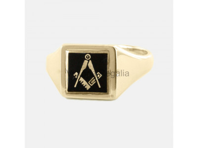 Masonic 9ct Gold Black Square and Compass Ring with Reversible Square Head