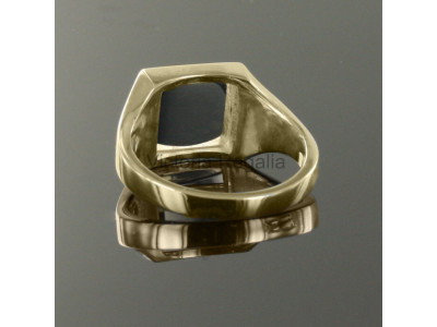Masonic 9ct Gold Black Square, Compass and G Ring with Reversible Square Head