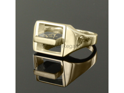Masonic 9ct Gold Blue Square and Compass Ring with Reversible Square Head