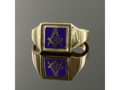 Masonic 9ct guldblå ​​fyrkant, kompass och G-ring med vändbart fyrkantigt huvud