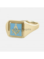 Masonic 9ct Gold Light Blue Square, Compass and G Ring with Reversible Square Head