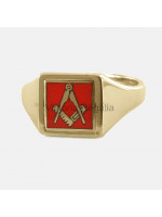 Masonic 9ct Gold Red Square and Compass Ring with Reversible Square Head