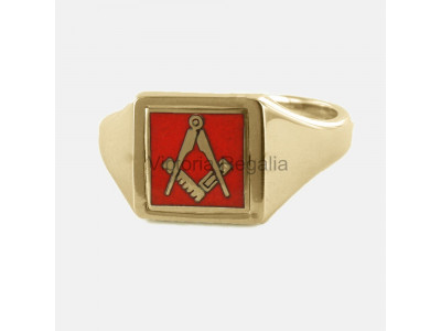 Masonic 9ct Gold Red Square and Compass Ring with Reversible Square Head