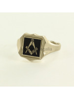 Masonic 9ct Gold Black Square and Compass Ring with Reversible Shield Head