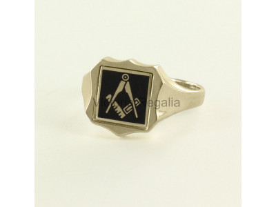 Masonic 9ct Gold Black Square and Compass Ring with Reversible Shield Head