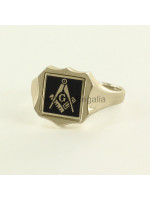 Masonic 9ct Gold Black Square, Compass and G Ring with Reversible Shield Head