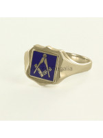 Masonic 9ct Gold Blue Square and Compass Ring with Reversible Shield Head
