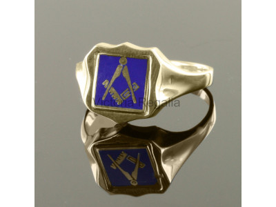 Masonic 9ct Gold Blue Square and Compass Ring with Reversible Shield Head