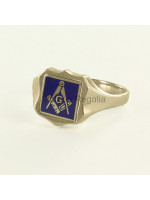 Masonic 9ct Gold Blue Square, Compass and G Ring with Reversible Shield Head