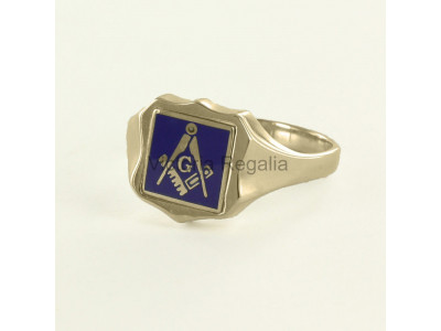 Masonic 9ct Gold Blue Square, Compass and G Ring with Reversible Shield Head