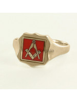 Masonic 9ct Gold Red Square and Compass Ring with Reversible Shield Head