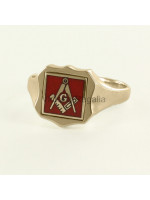 Masonic 9 karat guld röd fyrkant, kompass och G-ring med vändbart skärmhuvud